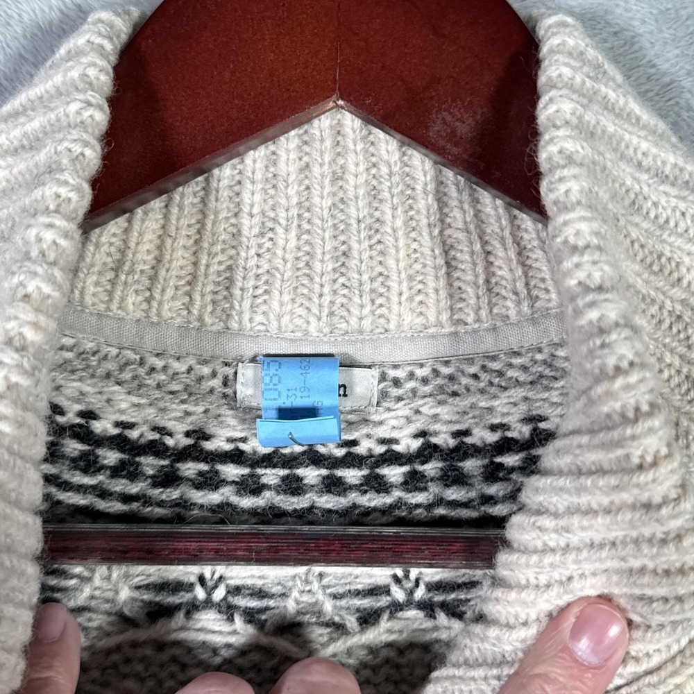 LL Bean Sweater Mens M (Fits S) Gray Wool Full Zip Fair Isle Mock Neck *FLAW - Picture 5 of 11